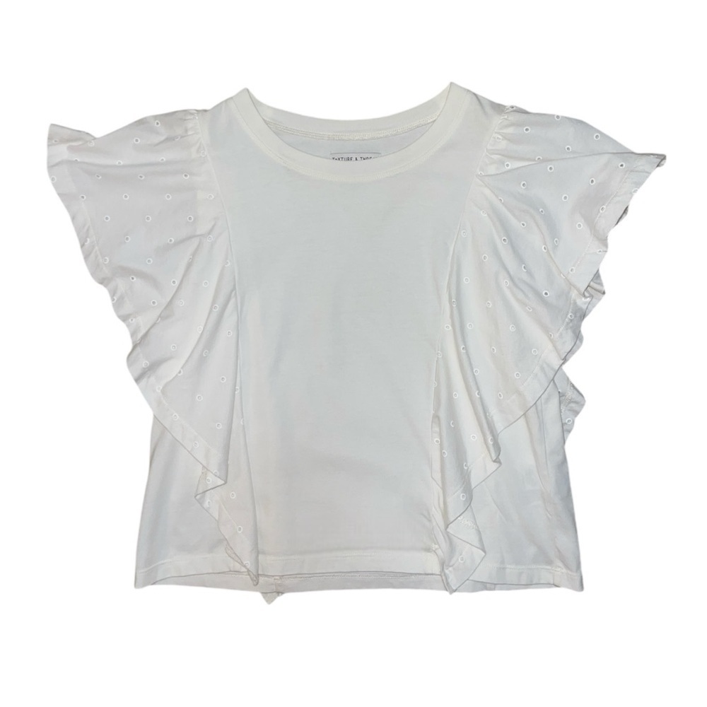 Madewell Hem & Thread White Holepunch Mix Flutter Top women’s size medium